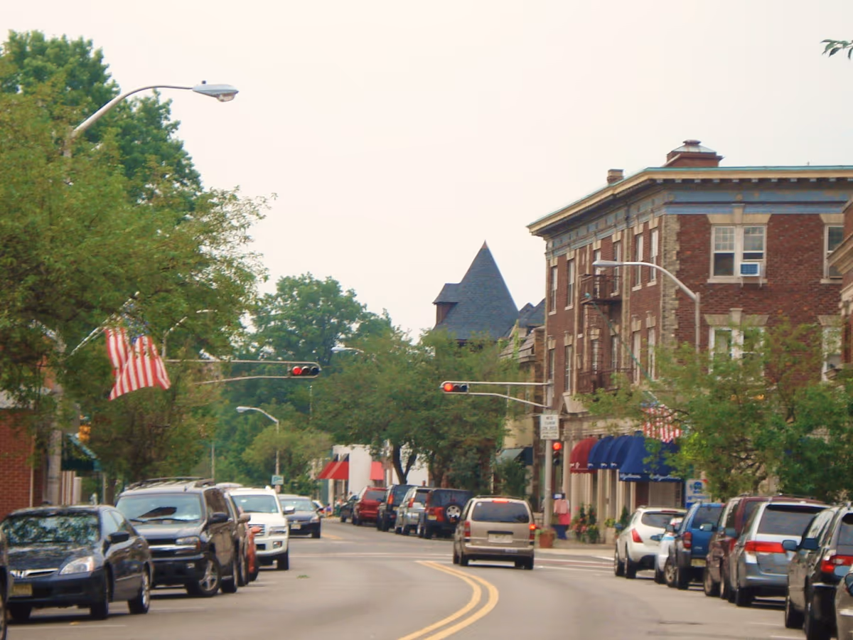 Shops and storefronts along a street in Upper Montclair, New Jersey